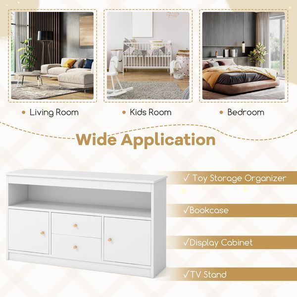 Costway Toy Storage Sideboard for Kids&rsquo; Toys and Books with Drawers and Doors, White