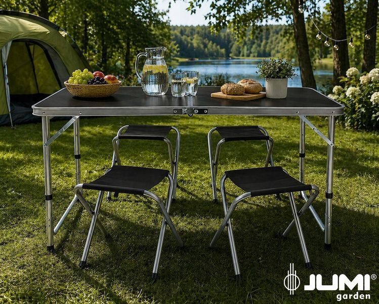 Jumi Economix folding camping table with 4 chairs, black