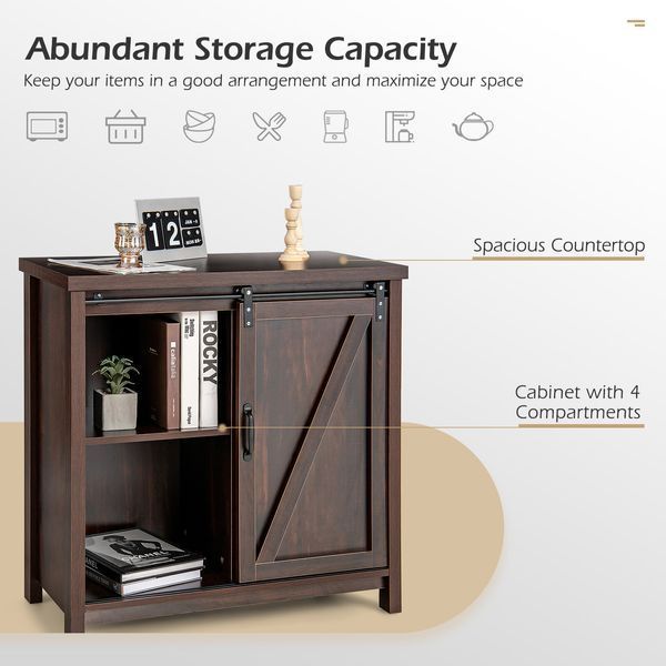 Кухонний комод-буфет Costway Sideboard з амбарними розсувними дверцятами лофт, рустик JV10170BN фото