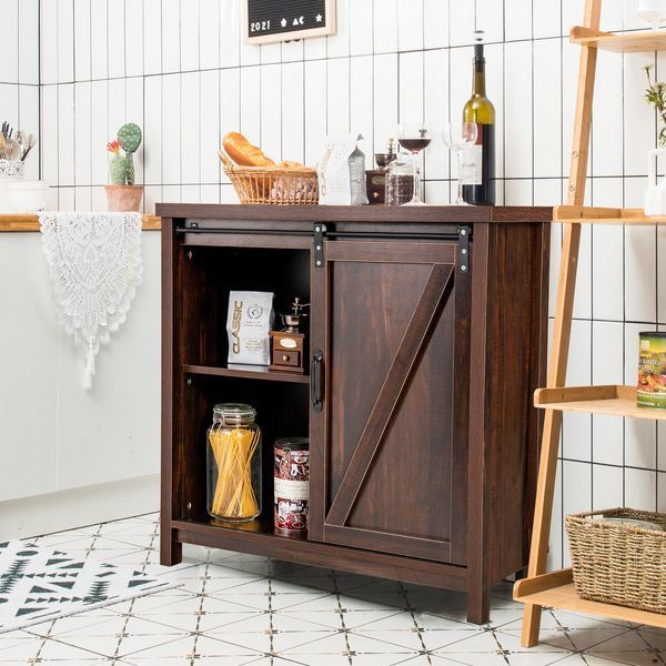 Кухонний комод-буфет Costway Sideboard з амбарними розсувними дверцятами лофт, рустик JV10170BN фото
