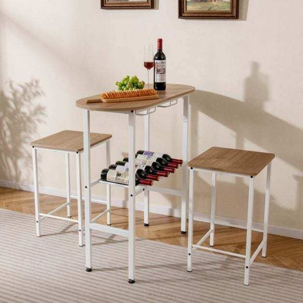 Комплект меблів Costway Oslo Counter Set барний стіл зі стільцями лофт білий бук &mdash; фото