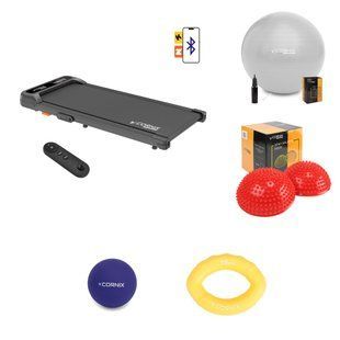 Комплект &laquo;Walking pad для роботи з дому&raquo; &mdash; доріжка для ходьби, фітбол, масажні півсфери, м'яч, еспандер &mdash; фото