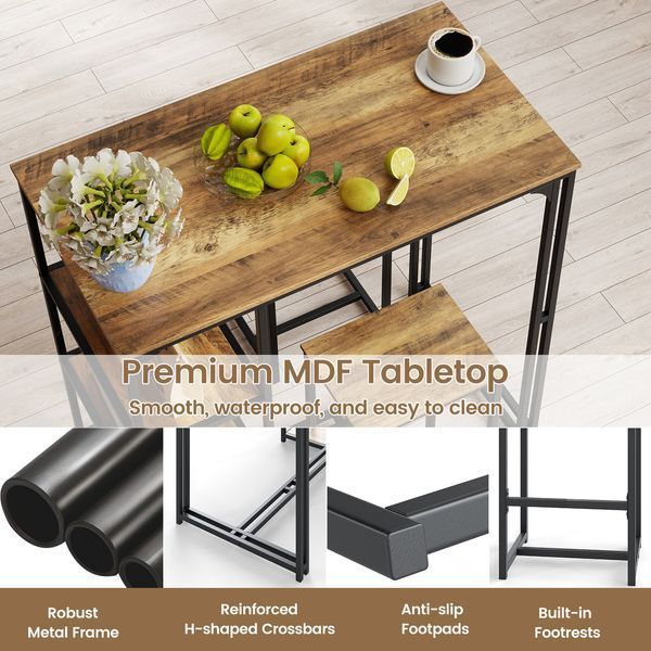 Комплект меблів Costway Brooklyn Counter 3-in-1 барний стіл із полицями та 2 стільцями лофт, коричневий KC58110CF фото