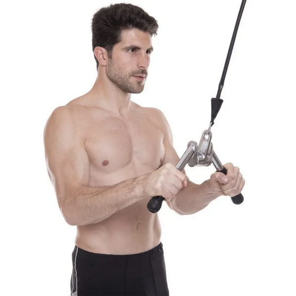 Ручка для верхньої тяги York Fitness V-подібна на трицепс з обертовим підвісом та гумовими рукоятками, хром, розмір 41 &times; 15 &times; 7,6 см 00014961361629 фото