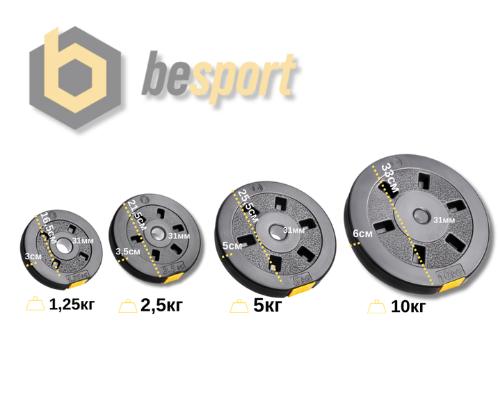 Набір гантелі-штанга 2в1 Besport PowerPro 29 кг з перехідником, ABS, жовто-чорна