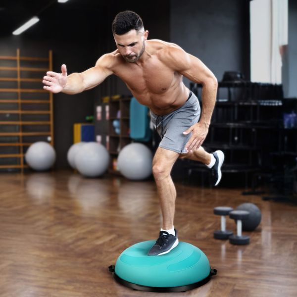 Балансувальна півсфера Gymtek Flex Core Half Ball 58 см з еспандерами + насос, блакитний &mdash; фото
