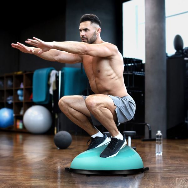 Балансувальна півсфера Gymtek Flex Core Half Ball 58 см з еспандерами + насос, блакитний &mdash; фото