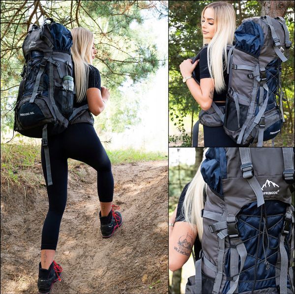 Рюкзак туристичний Springos CS0130, 90 л, до 25 кг, темно-синій/сірий &mdash; фото
