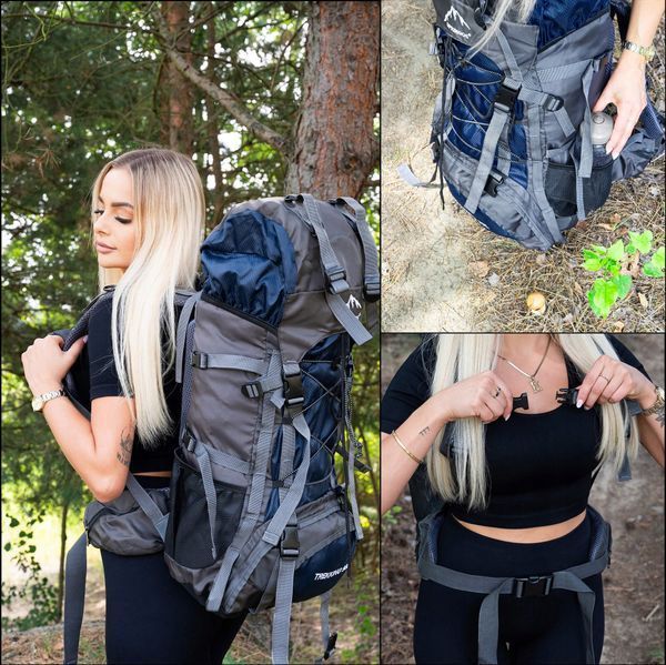 Рюкзак туристичний Springos CS0130, 90 л, до 25 кг, темно-синій/сірий &mdash; фото