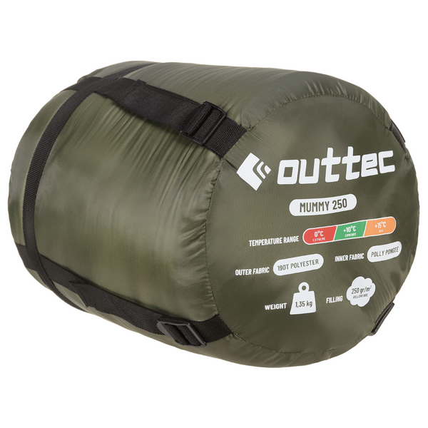 Outtec Mummy cocoon sleeping bag, mid-season, khaki