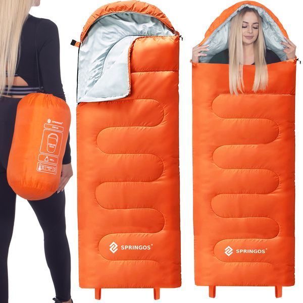 Springos CS0120 sleeping bag, 2 in 1, +8&hellip;+20 &deg;C, orange/grey