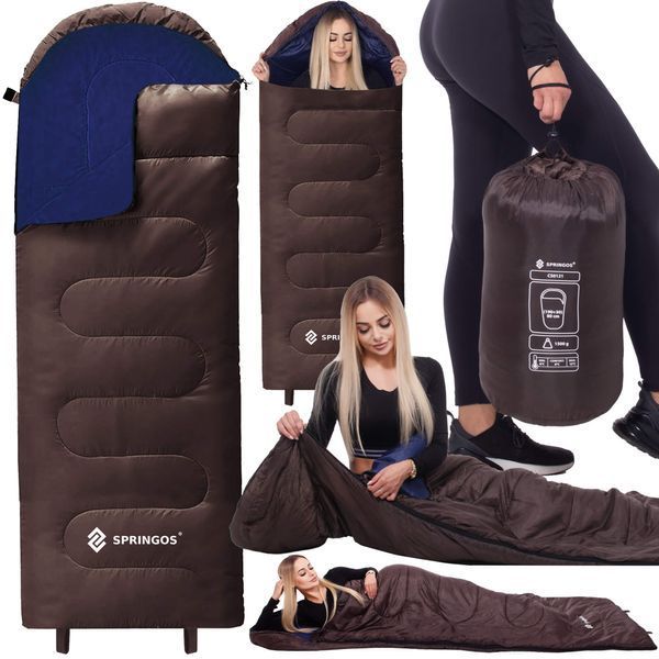 Springos CS0121 Sleeping Bag, 2-in-1, 0&hellip;+8 &deg;C, Brown/Dark Blue