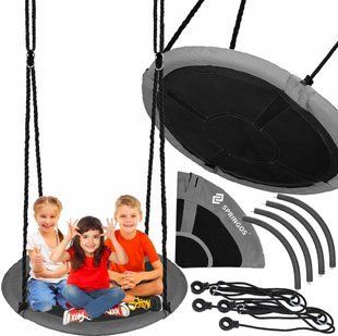Springos NS027 Round Nest Swing, 110 cm, Up to 150 kg, Grey/Black