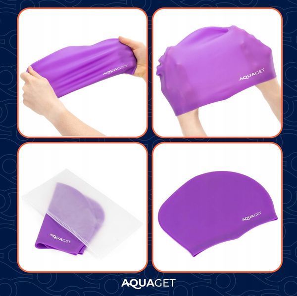 Шапочка для плавания Aquaget AQ0031 для длинных волос, силиконовая, фиолетовая &mdash; фото