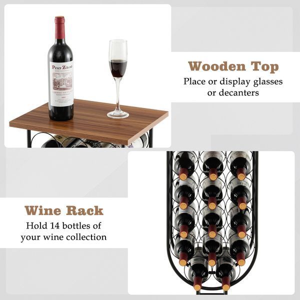 Costway Mobile Sommelier wine rack on wheels, glass-shaped, for 14 bottles, brown