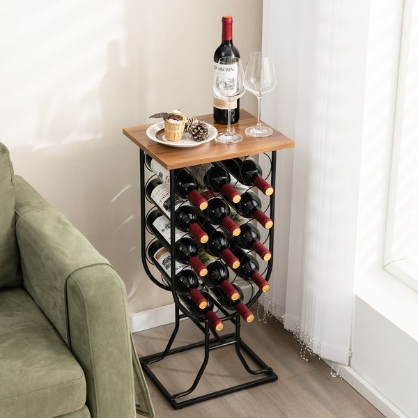 Costway Mobile Sommelier wine rack on wheels, glass-shaped, for 14 bottles, brown