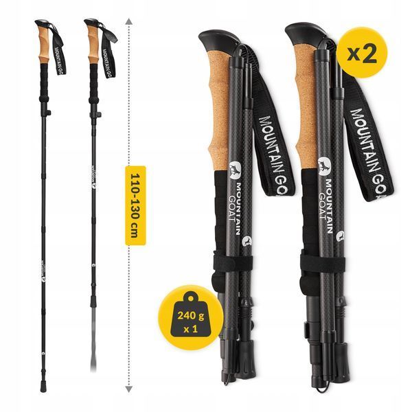 Mountain Goat Active Trekking Poles 38-130 cm Black