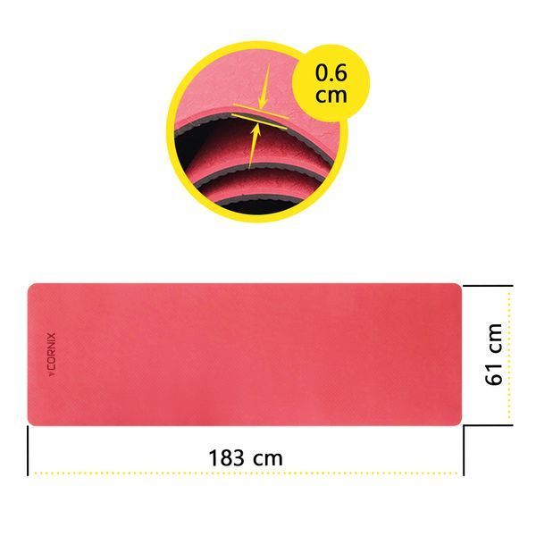 Килимок спортивний Cornix TPE 183 &times; 61 &times; 0.6 см для йоги та фітнесу XR-0006 Red/Black &mdash; фото