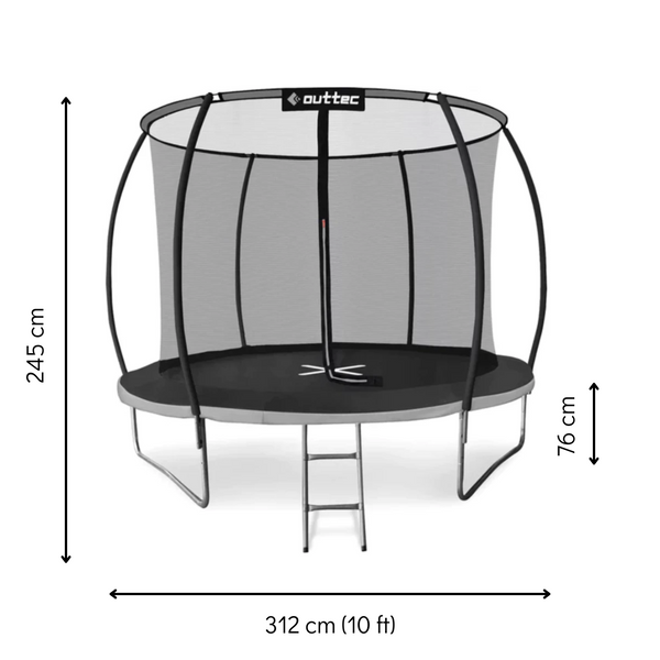 Outtec Premium 10ft Trampoline (312 cm), Black and Grey, with Inner Safety Net
