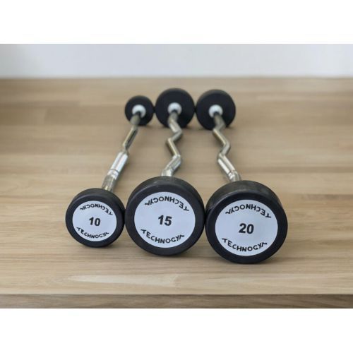 Technogym Fixed Curved Barbell, W-Shaped, with Rubber Coating, 10&ndash;50 kg, 50 кг
