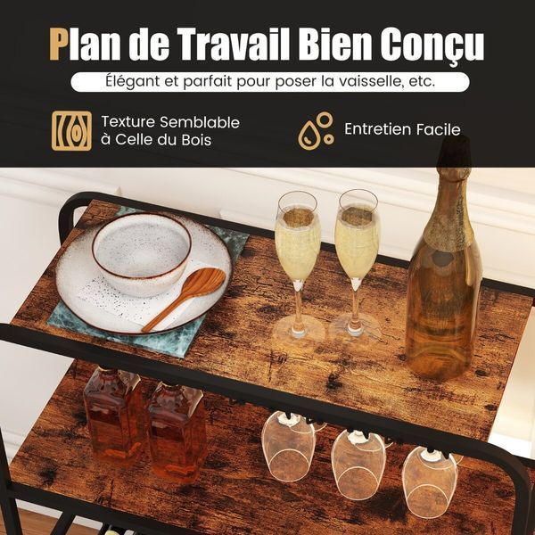 Винный стеллаж Costway Liquor Bar напольный лофт на 16 бутылок с держателем для бокалов &mdash; фото