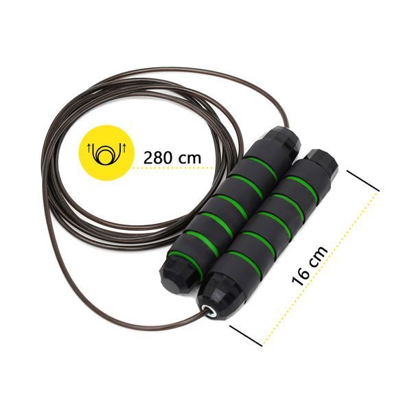 Скакалка для кроссфита Cornix Speed Rope Classic XR-0148 с подшипниками, черная/зеленая &mdash; фото