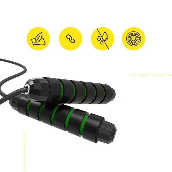 Скакалка для кроссфита Cornix Speed Rope Classic XR-0148 с подшипниками, черная/зеленая &mdash; фото