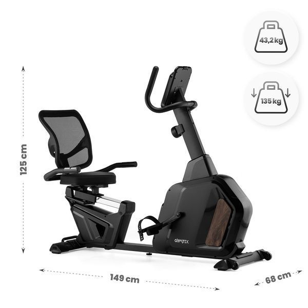 Gymtek XBR5000 magnetic recumbent exercise bike, up to 135 kg, black