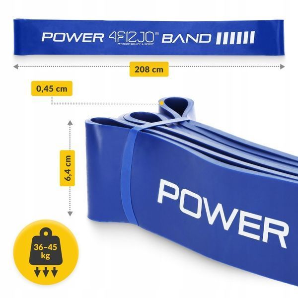 4FIZJO Power Band Resistance Loop 64 mm 36-46 kg Rubber Fitness and Sports Band Blue