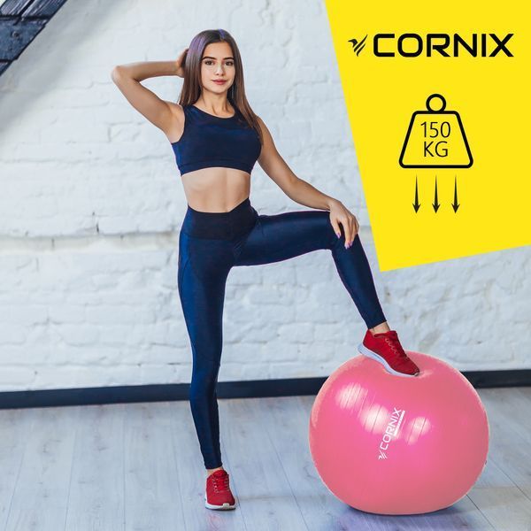 Фитбол Cornix Anti-Burst XR-0017, 55 см, с насосом, розовый &mdash; фото