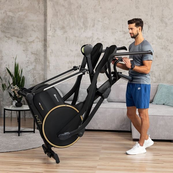 Орбітрек Hop-Sport HS-250CF Jucon чорно-золотистий, електромагнітний, до 150 кг, золотисто-синій &mdash; фото