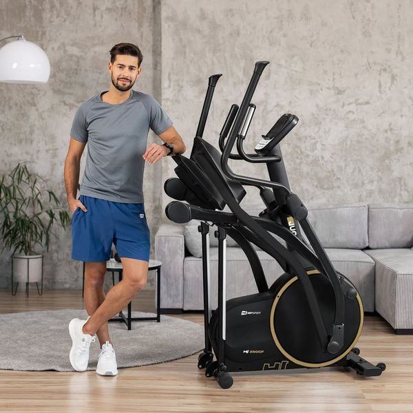 Орбітрек Hop-Sport HS-250CF Jucon чорно-золотистий, електромагнітний, до 150 кг, золотисто-синій &mdash; фото