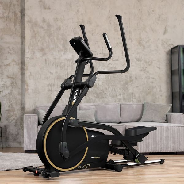 Орбітрек Hop-Sport HS-250CF Jucon чорно-золотистий, електромагнітний, до 150 кг, золотисто-синій &mdash; фото
