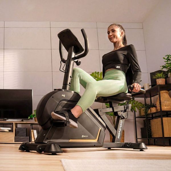 Hop-Sport HS-120L Ravel Recumbent Exercise Bike, Electromagnetic, Up to 120 kg, Black and Gold